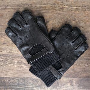 Men's Fingerless Leather Gloves - Brown